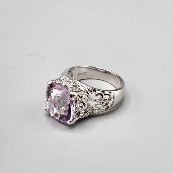 Purple Cubic Zirconia Cocktail Ring Size 9.75 Sterling Silver ADI 925 Filigree - Picture 1 of 9